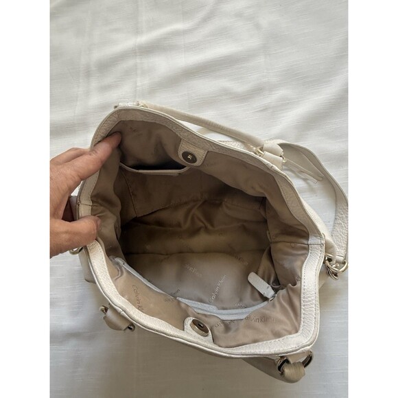 Calvin Klein Ivory Leather Double Strap Satchel Shoulder Handbag - Picture 5 of 8